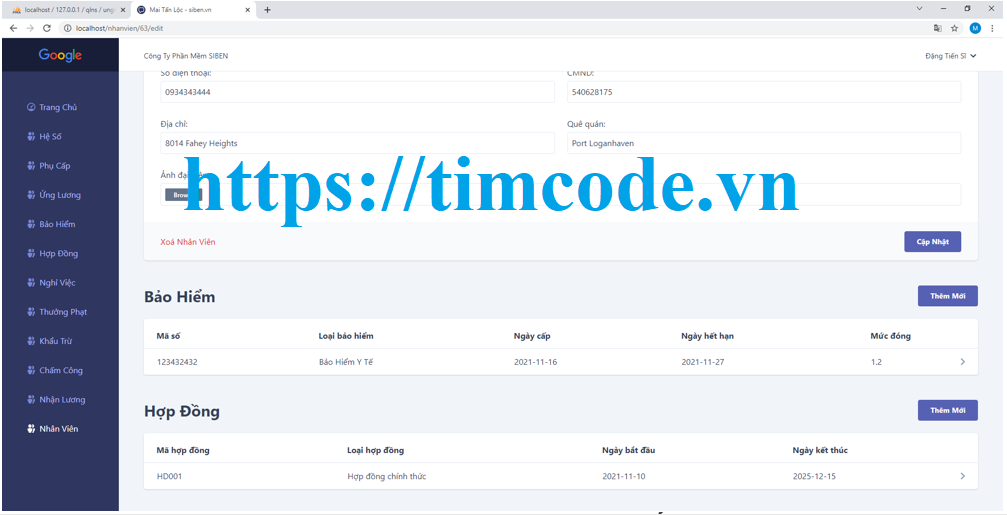 Code website quản lý nhân sự PHP - Laravel có báo cáo