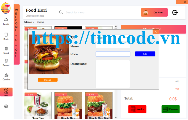 Code phần mềm quản lý bán đồ ăn nhanh C# winform Full báo cáo