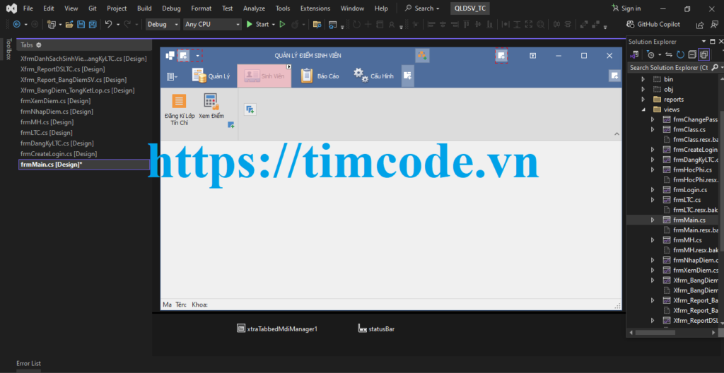 Code quản lý điểm sinh viên theo tín chỉ bằng C# kết nối SQL server